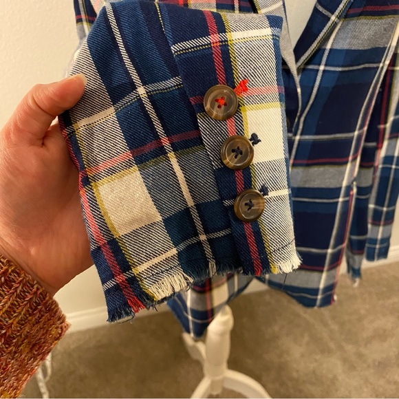 Current Air Anthropologie Blue Plaid Elbow Patch Blazer - Picture 6 of 12